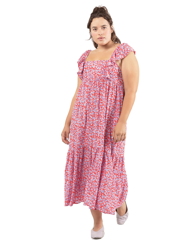 Plus size model wearing Rachael Tiered Midi Dress by Dex Plus | Dia&Co | dia_product_style_image_id:192780
